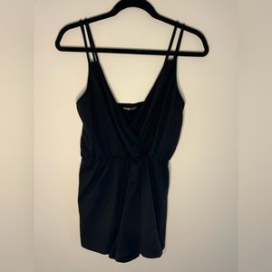 Black Double Strap Low Cut, Shorts Romper